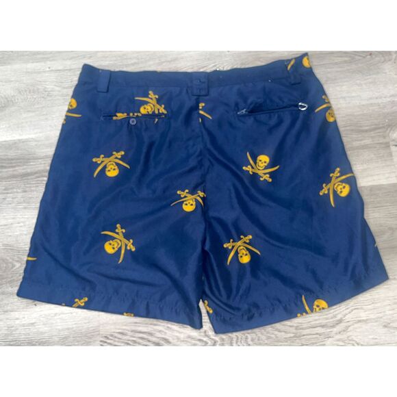 Liquid Flow Printed Performance Swim Trunks Shorts Size 40 Navy Skull & Swords - Picture 6 of 8